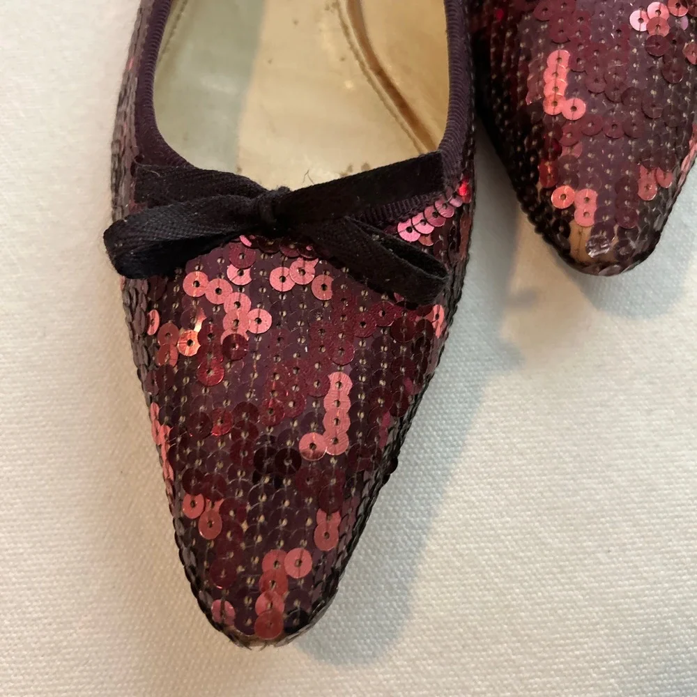 Miu Miu Burgundy Red Sequin Ballet Flats Bow Detail Size 39.5 Sparkle Valentine - Picture 3 of 8